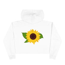 Load image into Gallery viewer, White Bloom Hoodie back side with sunflower design.
